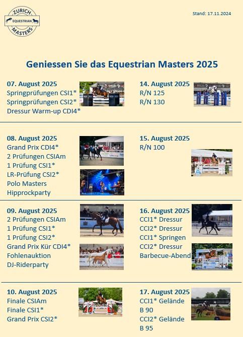 Zurich Equestrian Masters - Veranstaltungen für 2025 im FEI-Programm aufgenommen